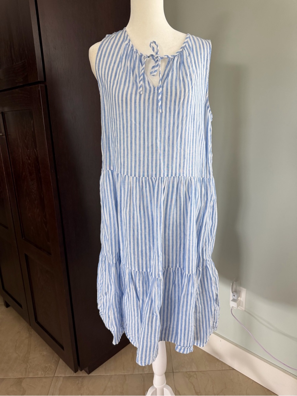 Talbots LINEN SWING DRESS - SURF STRIPE medium - Picture 2 of 8